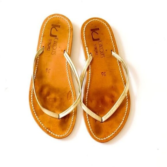 K JACQUES St Tropez Venise Flip-Flops in Gold Leather, Size 36 EU - Picture 2 of 11